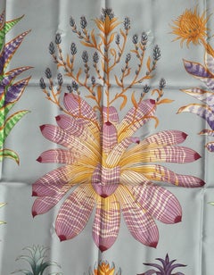 Hermes NEW Bleu Ciel/ Violet Index Bromeliaceae 90cm Silk Scarf