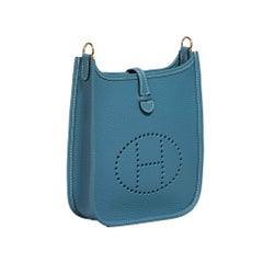 HERMES New Bleu Jean blue Clemence leather EVELYNE 16 Bag