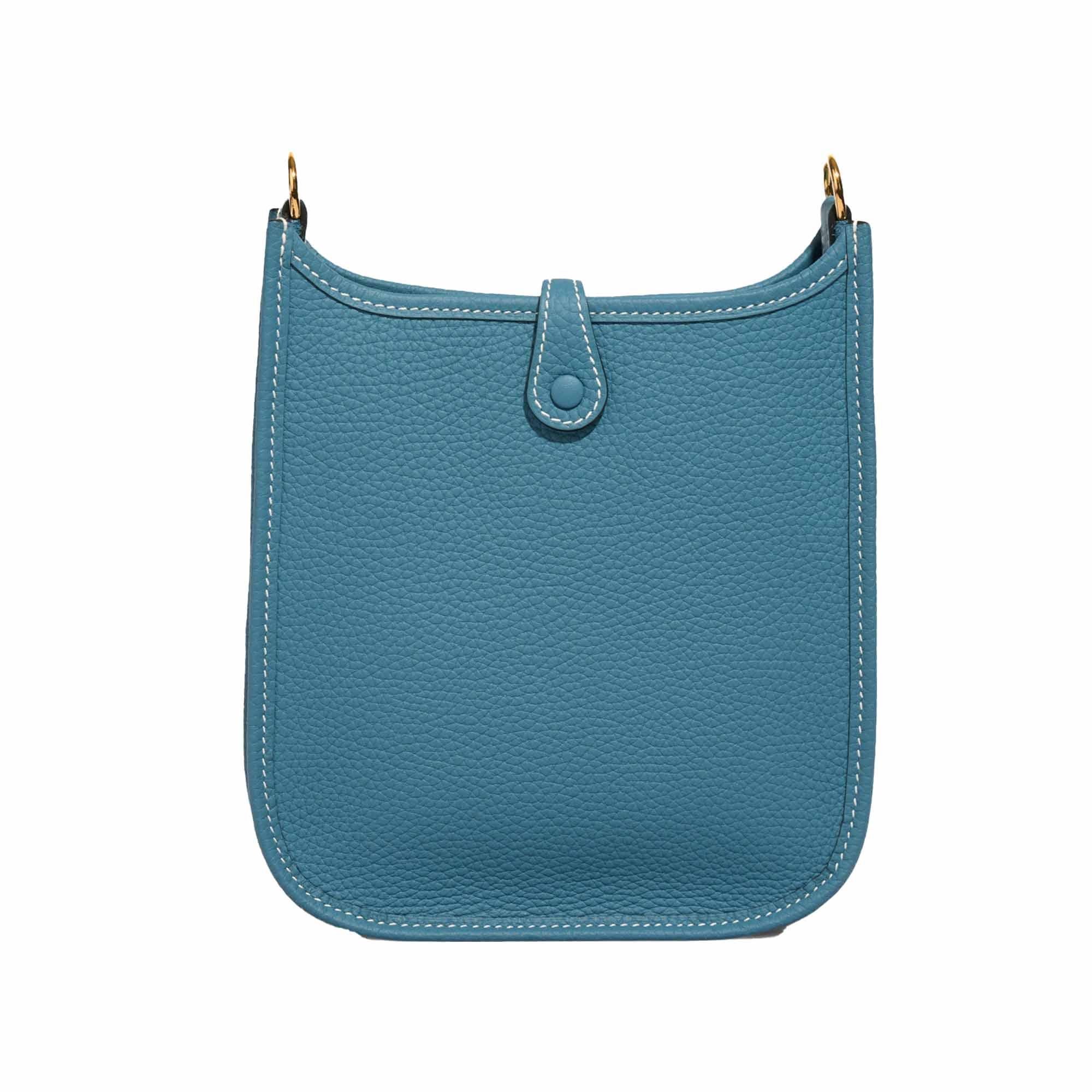 Blue HERMES New Bleu Jean blue Clemence leather EVELYNE 16 Bag For Sale