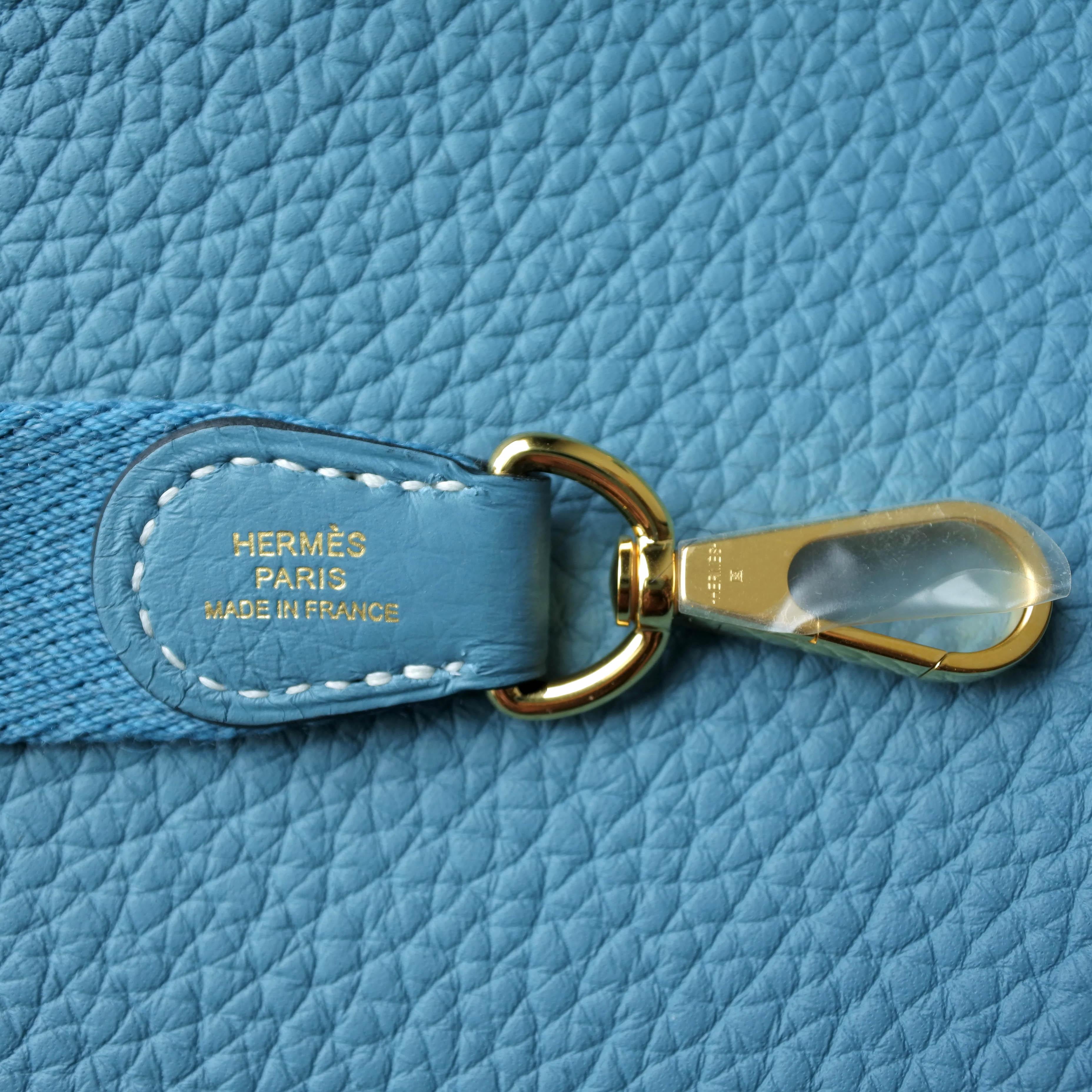 HERMES New Bleu Jean blue Clemence leather EVELYNE 16 Bag For Sale 2