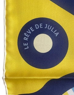 Hermes NEW Bleu Marine/ Jaune Vif Le Reve de Julia 90cm Silk Scarf