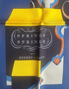 Hermes NEW Bleu Nuit/ Jaune Vif Springs Springs Bague 90cm Silk Scarf