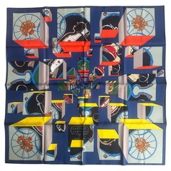 Hermes NEW Bleu Nuit/ Jaune Vif Springs Springs Bague 90cm Silk Scarf