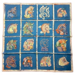 Hermes NEW Bleu/ Orange/ Multicolor Chevaloscope 90cm Silk Scarf