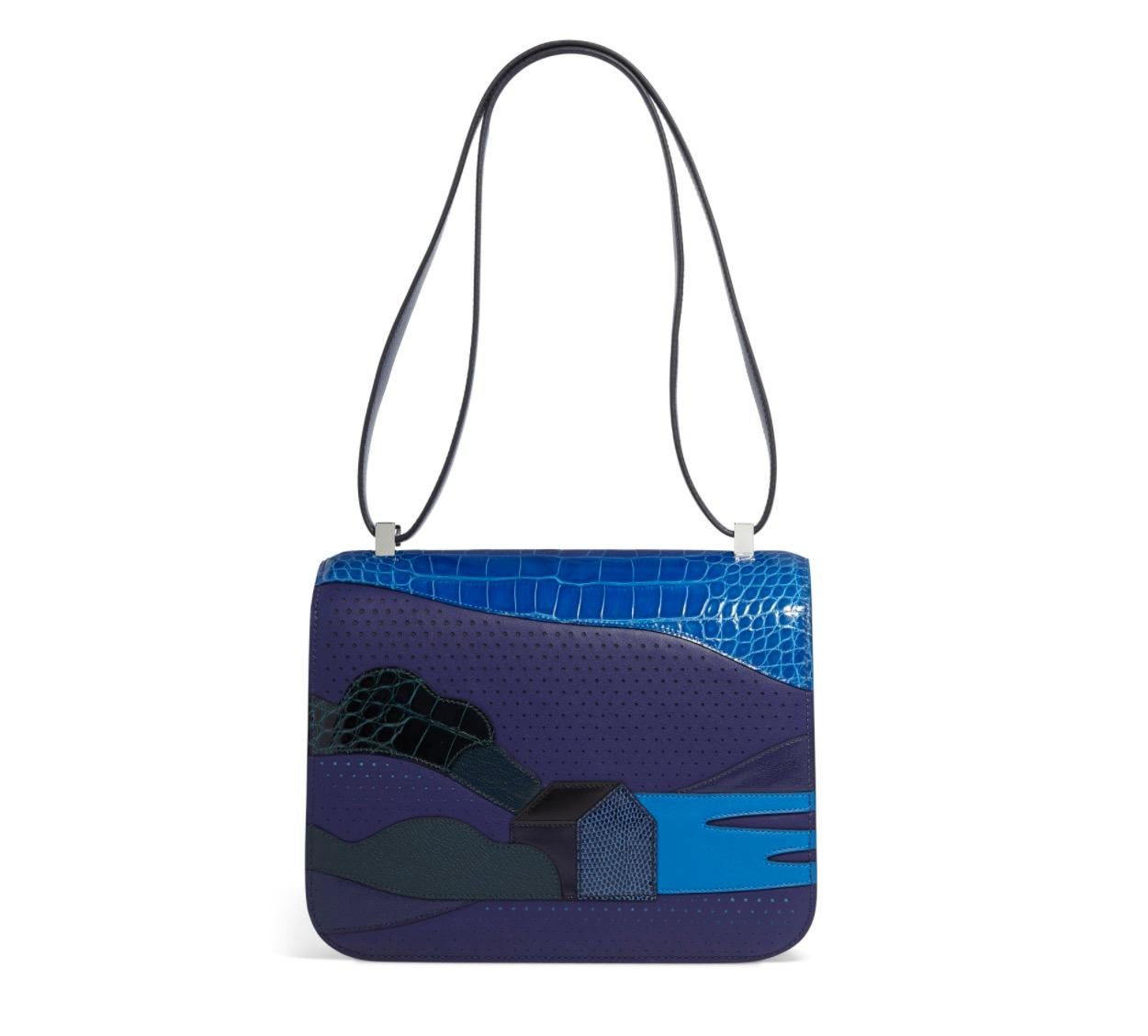 Hermes NEW Blue Exotic Alligator Leather Evening 'H' Logo Shoulder Bag in Box 1
