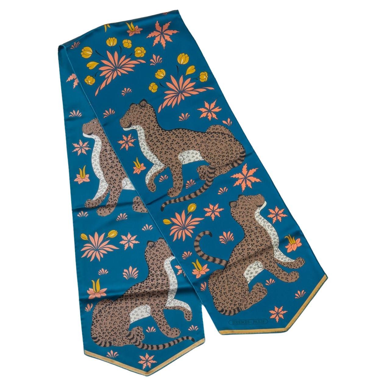 Hermes New Blue Guepards Silk Stole For Sale