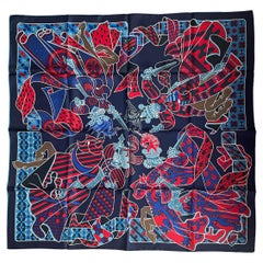 Hermès NEU Blauer Marine/Roter Duels Oniriques Seidenschal von Pierre Marie, 90 cm