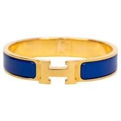 Used Hermes New Blue Thin Clic H Bracelet