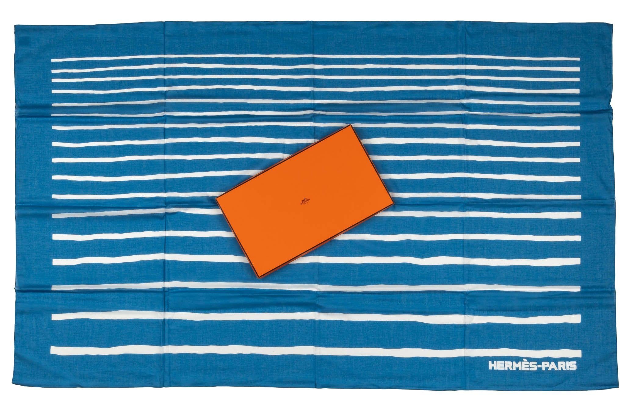 New in original box blue and white striped cotton sarong. Unused condition. 