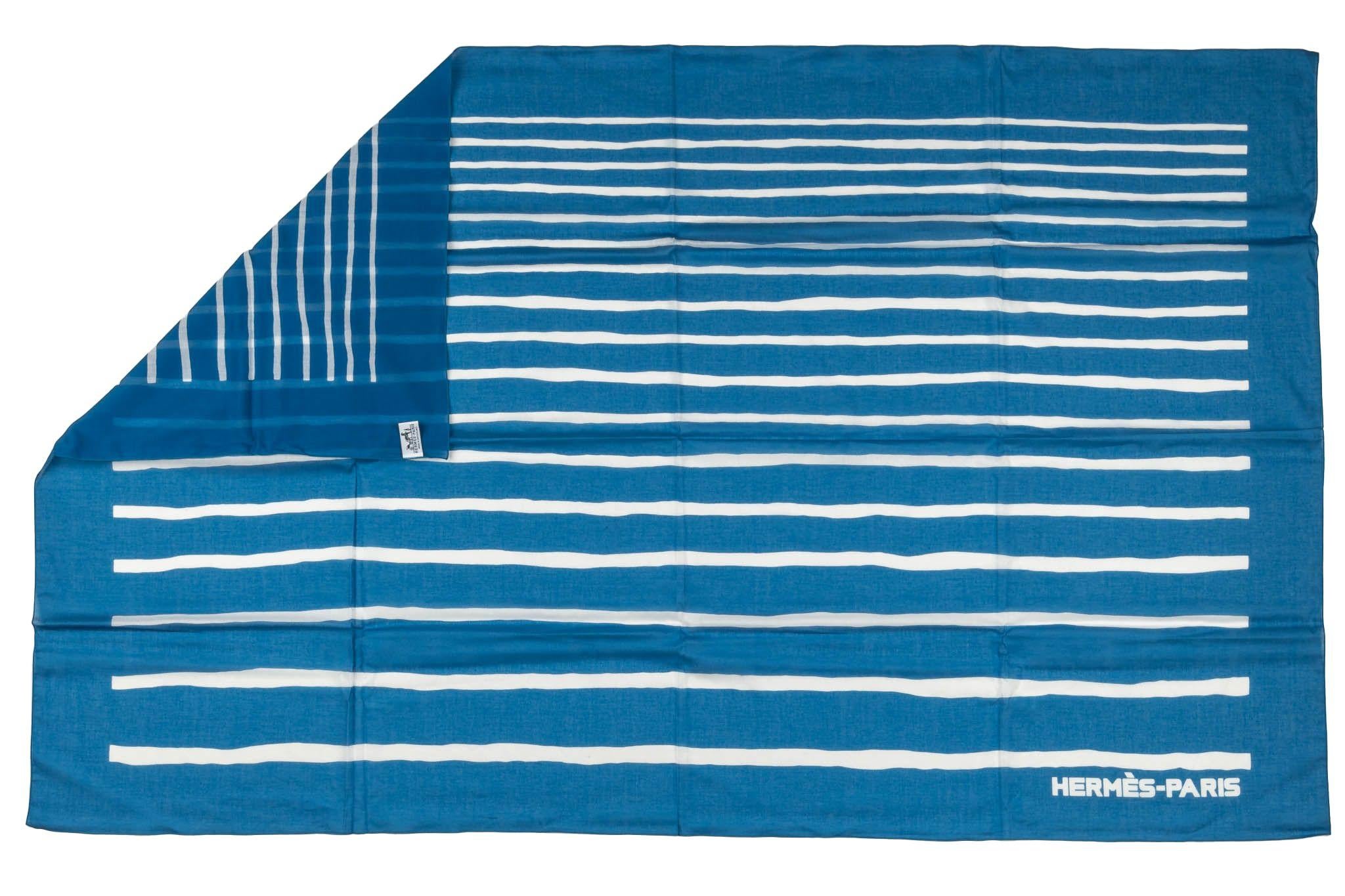 Hermès New Blue White Striped Sarong In New Condition For Sale In West Hollywood, CA
