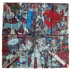 Hermes NEW Bordeaux/ Bleu/ Rouge Animapolis 90cm Seidenschal