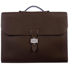 Hermes NEW Brown Leather Palladium Top Handle Satchel Business Briefcase