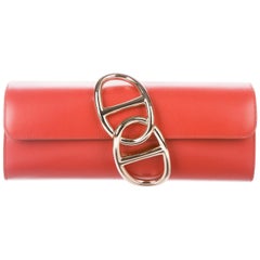 Hermes NEW Burnt Orange Leather Palladium Evening Clutch Flap Bag in Box