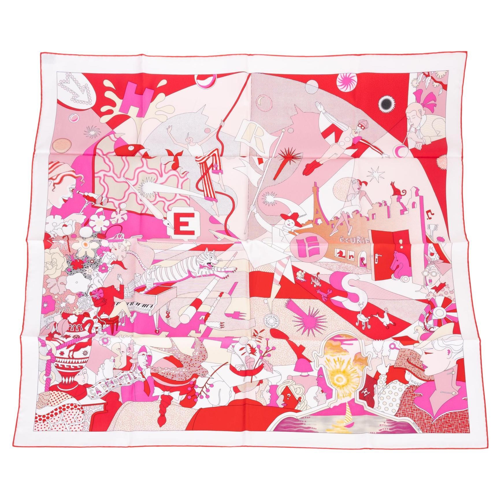 Hermès New ça Decoiffe Foulard en soie rose en vente