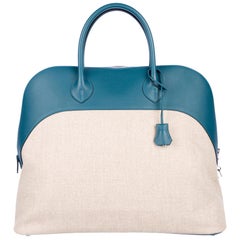 Hermes NEW Canvas Leather Travel Top Handle Satchel Carryall Shoulder Bag in Box