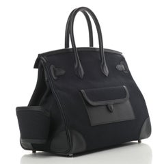 HERMES NEW Cargo Birkin 35 Black Goeland Toile Canvas Swift Travel Tote Bag