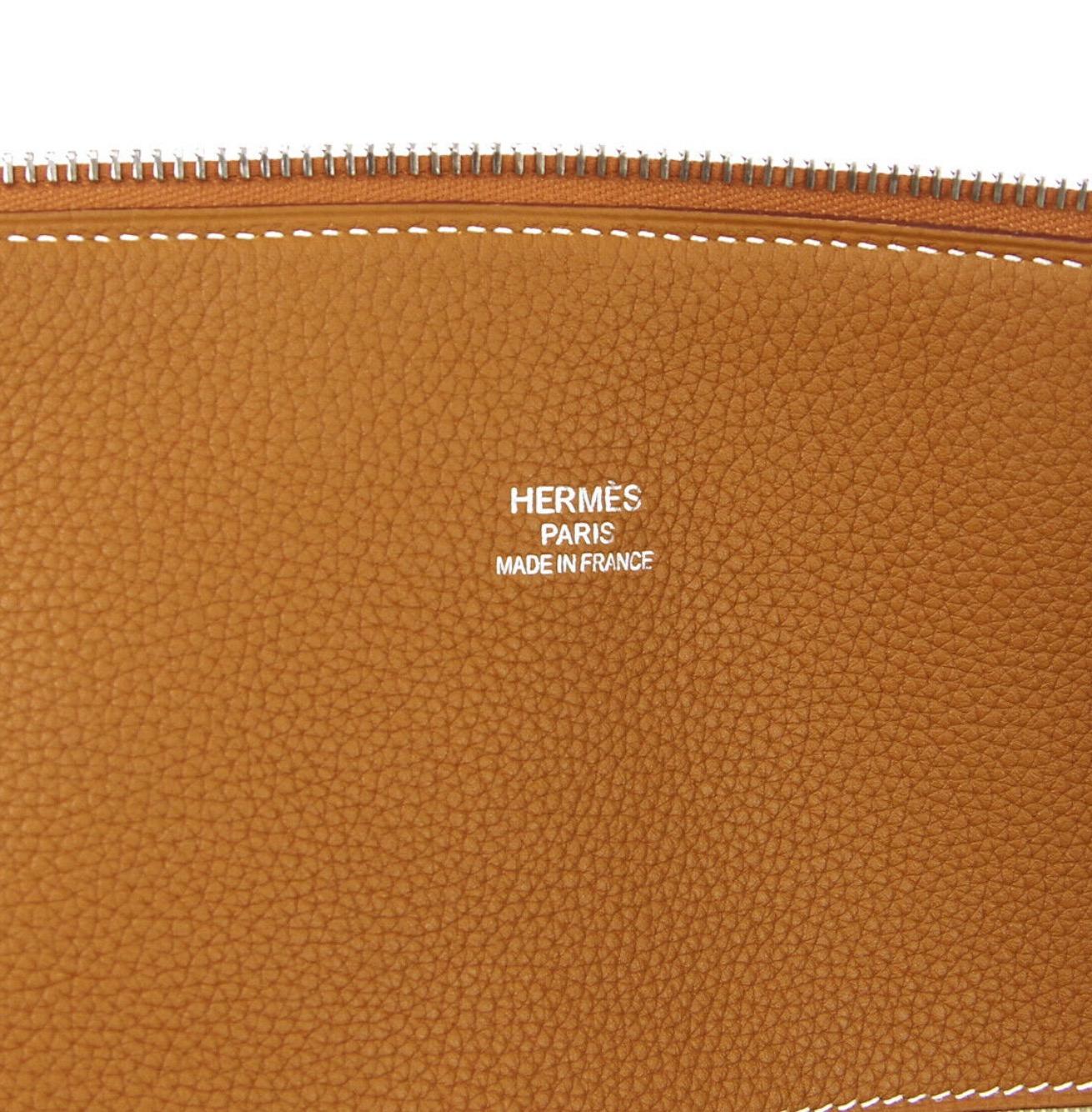 Hermes NEW Cognac Leather Gold Carryall Travel Weekender Men's Women's Tote Bag 2