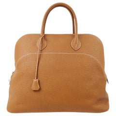 Hermes NEW Cognac Leather Gold Carryall Travel Weekender Men's Women's Tote Bag