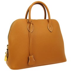 Hermes NEW Cognac Leather Gold Top Handle Satchel Carryall Tote Shoulder Bag