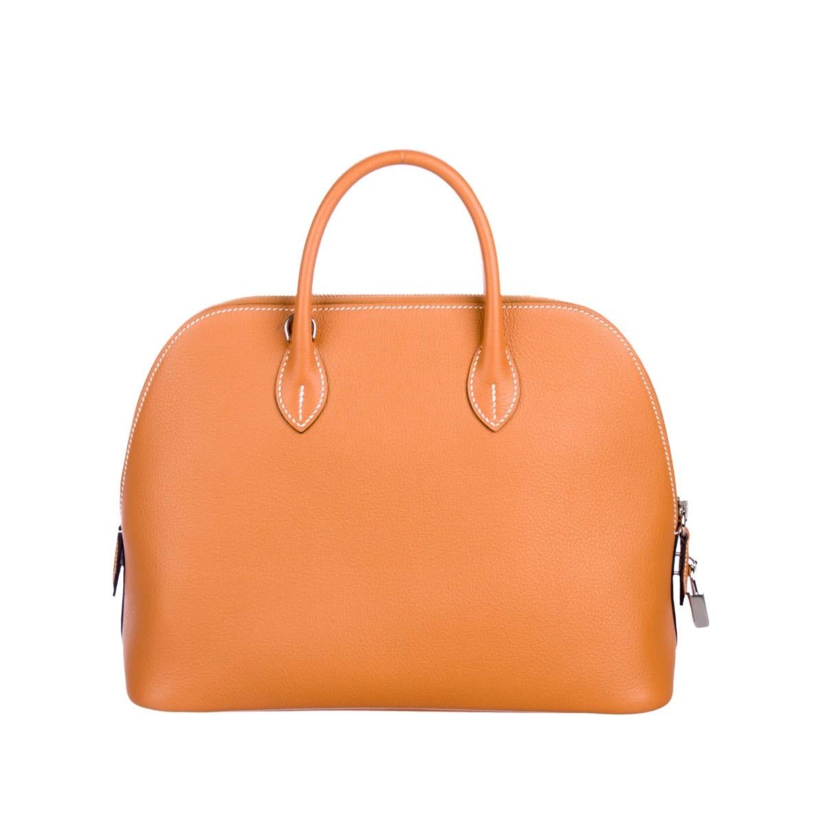 Orange Hermes NEW Cognac Leather Top Handle Satchel Carryall Tote Shoulder Bag
