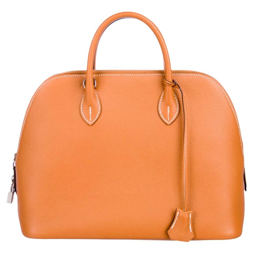 Hermes NEW Cognac Leather Top Handle Satchel Carryall Tote Shoulder Bag