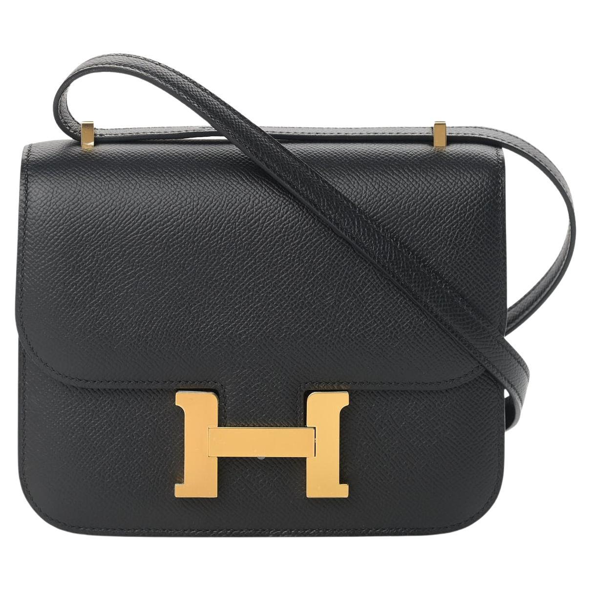 HERMES NEW Constance 18 Black  Epsom Leather Gold Evening Shoulder Flap Bag