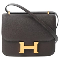 HERMES NEW Constance 18 Brown Leather Gold Small Mini Evening Flap Shoulder Bag