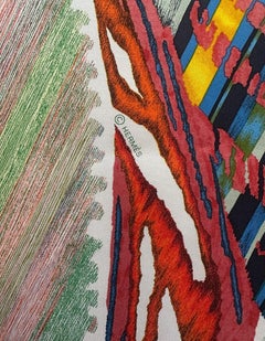 Hermes NEW Corail/ Vert/ Multicolor Le Chat Carre 90cm Silk Scarf