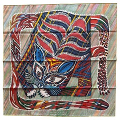 Hermes NEW Corail/ Vert/ Multicolor Le Chat Carre 90cm Seidenschal
