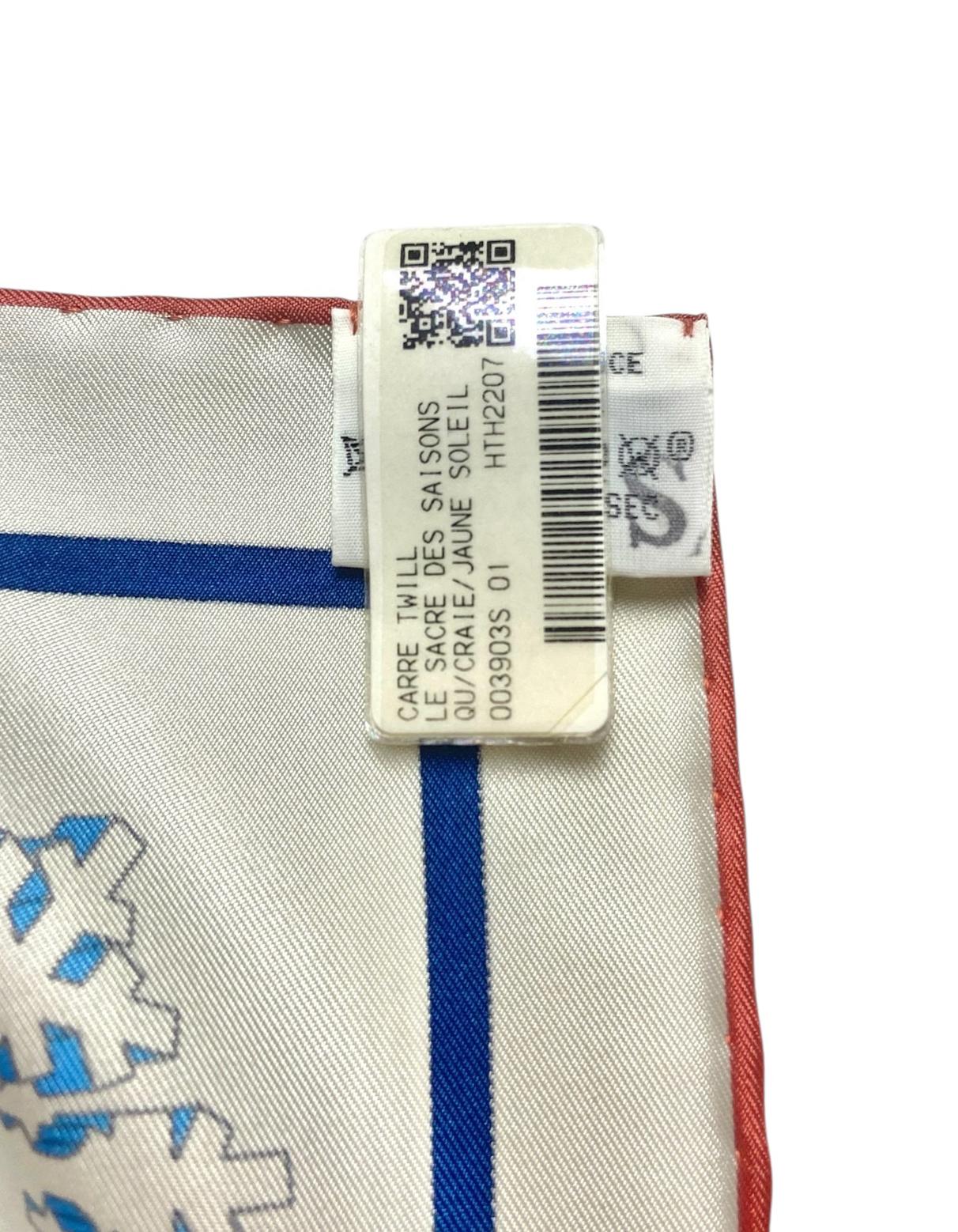 Women's Hermes NEW Craie/ Juane Soleil Le Sacre Des Saisons 90cm Silk Scarf For Sale