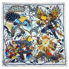 Hermes NEW Craie/ Juane Soleil Le Sacre Des Saisons 90cm Silk Scarf