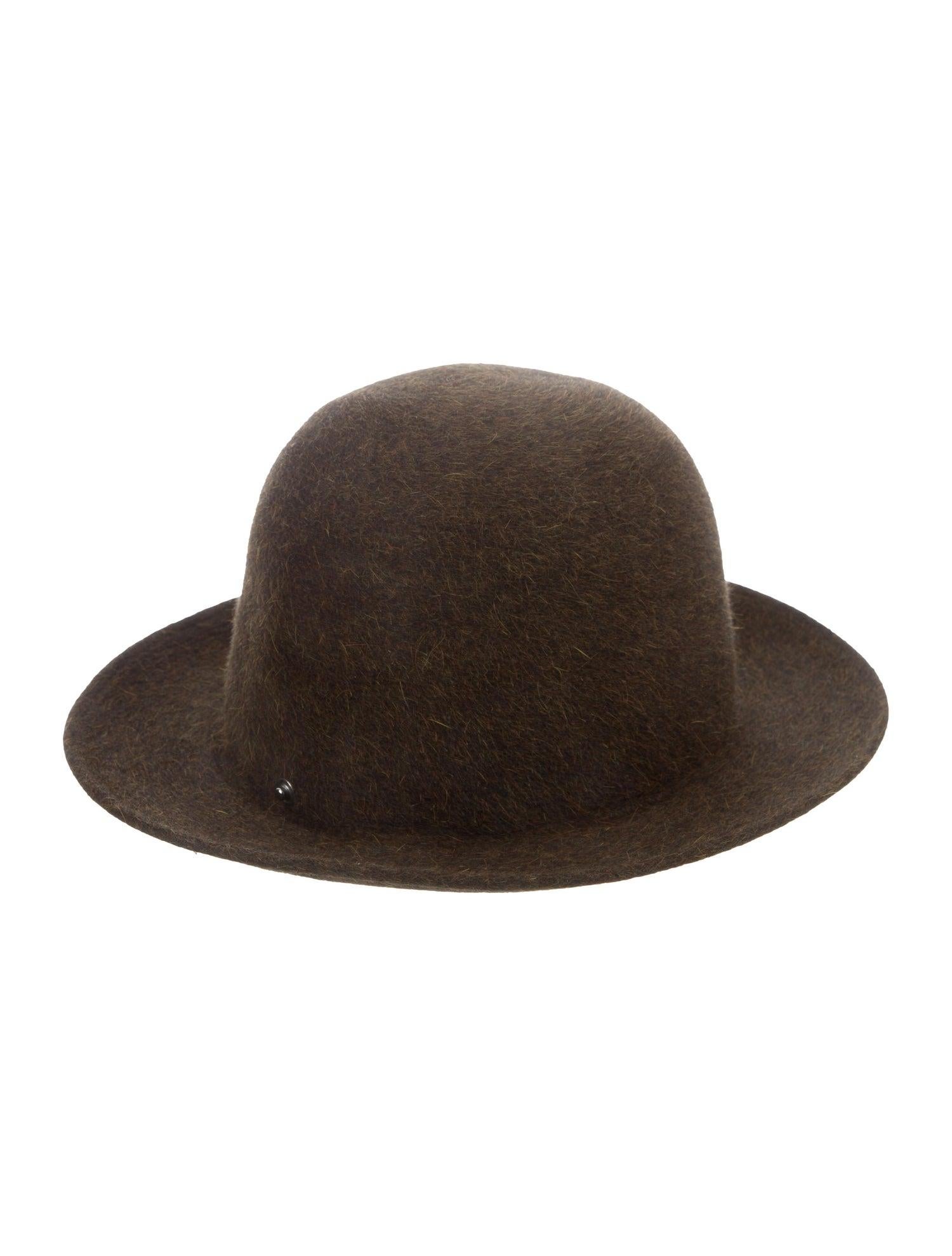 Black Hermes NEW Dark Brown Bucket Fedora Wool Leather Trim Men's Women's Hat
