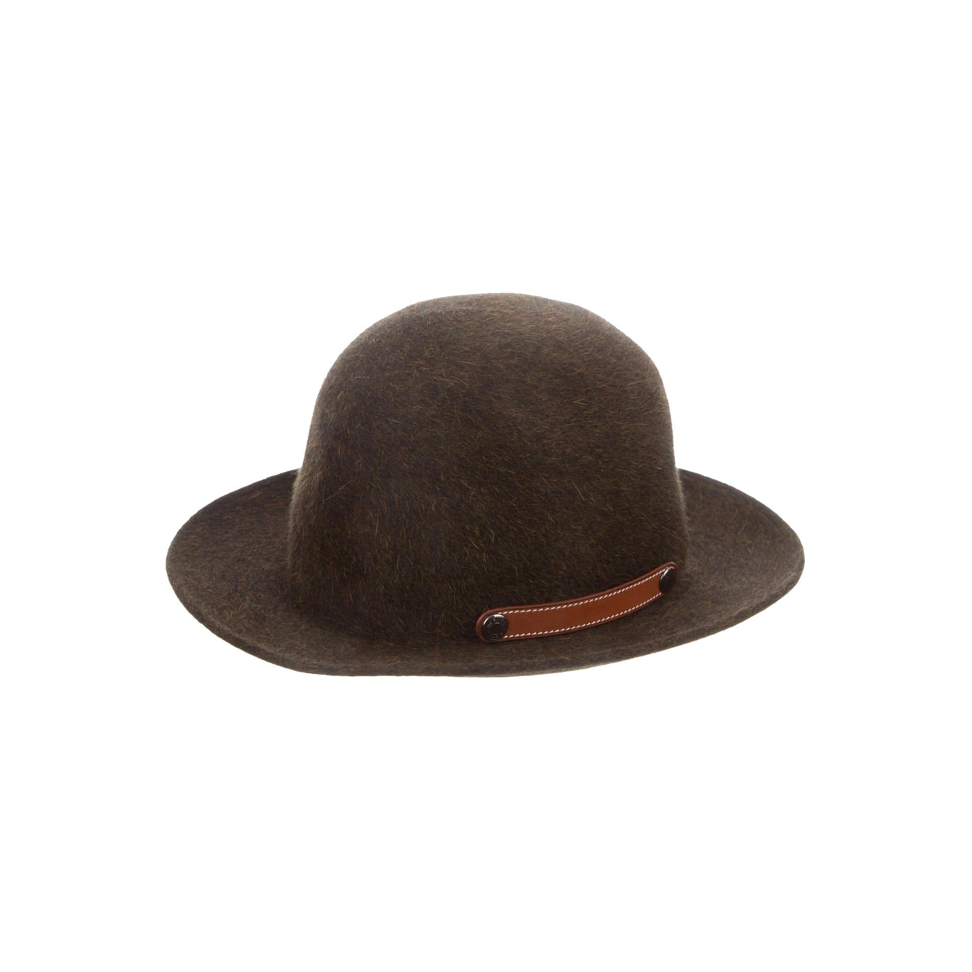Hermes NEW Dark Brown Bucket Fedora Wool Leather Trim Men's Women's Hat