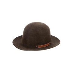 Hermes NEW Dark Brown Bucket Fedora Wool Leather Trim Men's Women's Hat