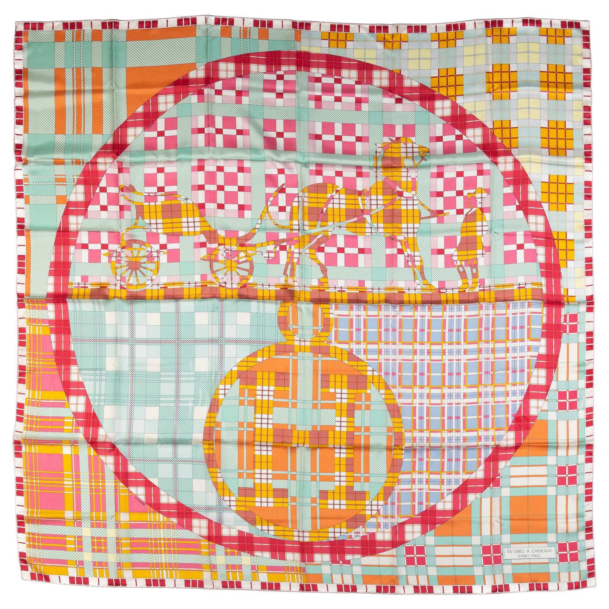 Hermès New Ex Libris a Carreaux Schal