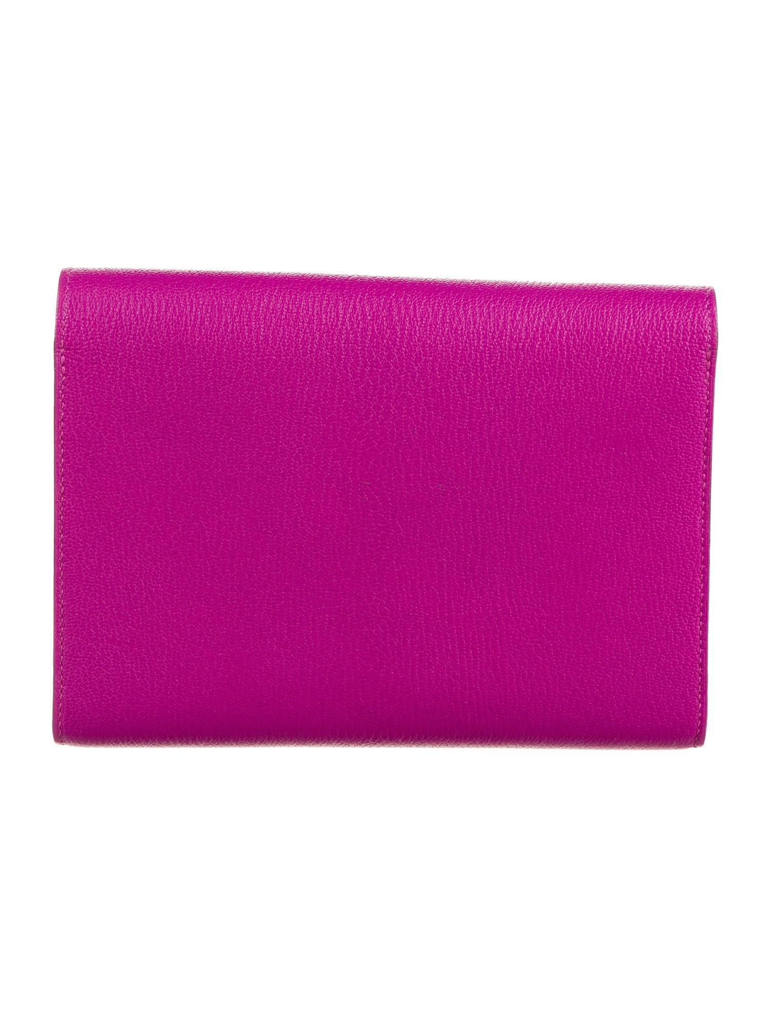 Purple Hermes NEW Fuchsia Magnolia Leather Small Clutch Wallet Evening Flap Bag in Box