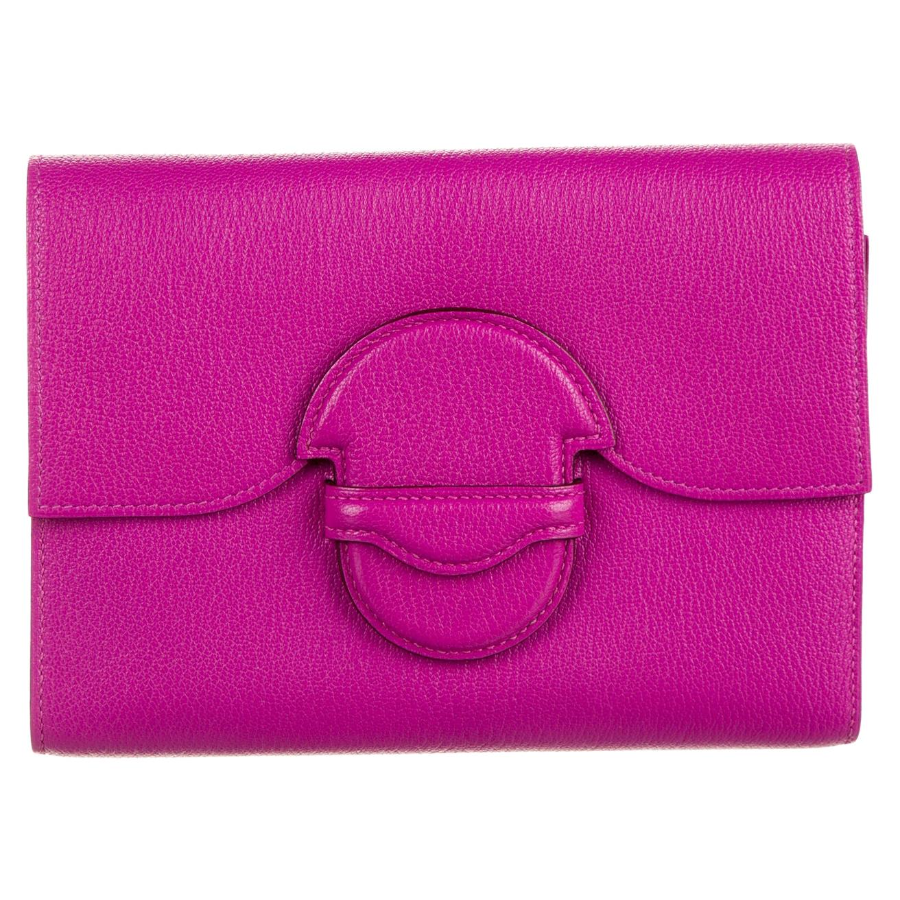 Hermes NEW Fuchsia Magnolia Leather Small Clutch Wallet Evening Flap Bag in Box