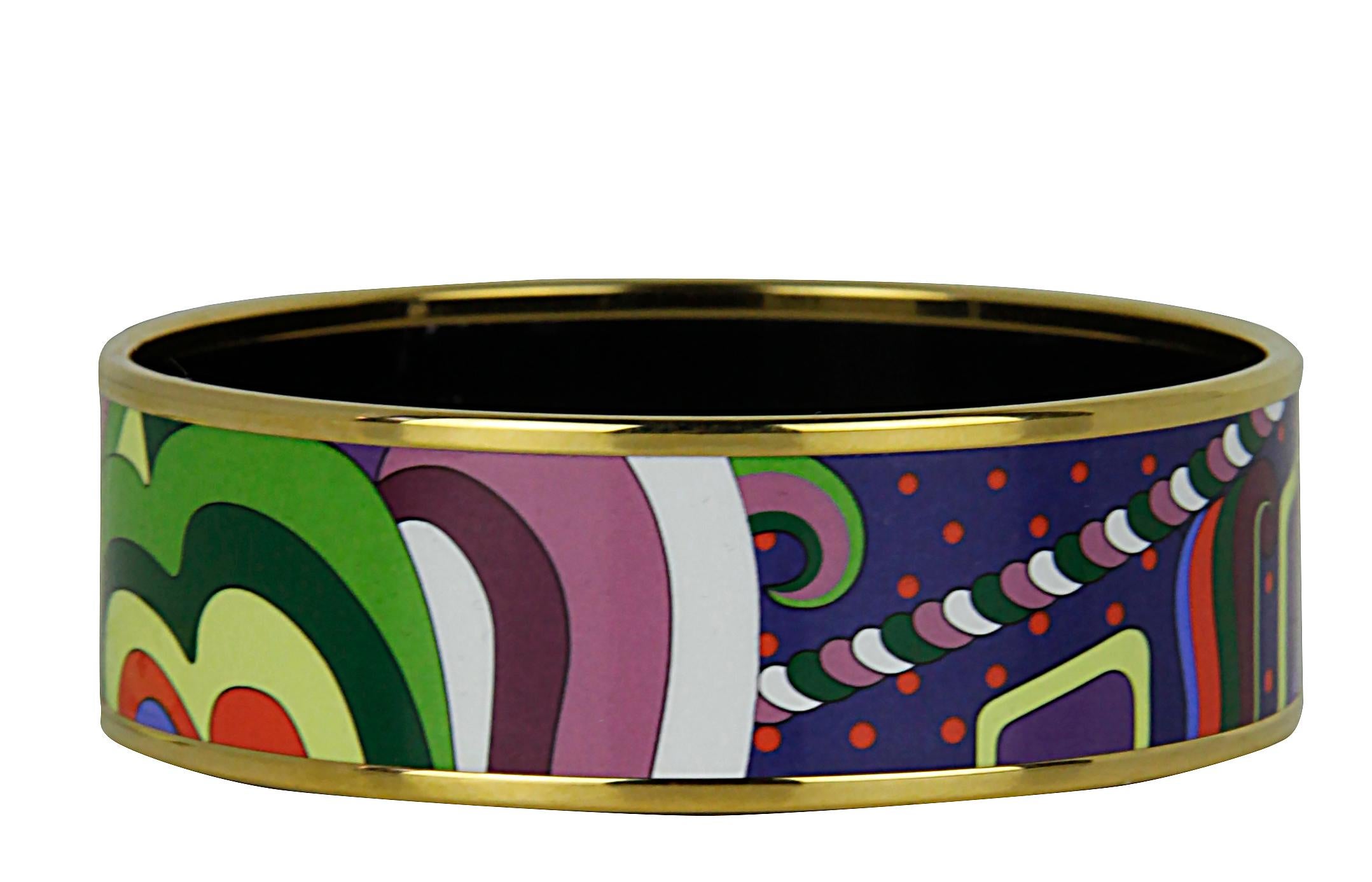 Women's Hermes NEW Gold/ Au Paradis Faubourg Rainbow Wide Enamel Bangle sz 65