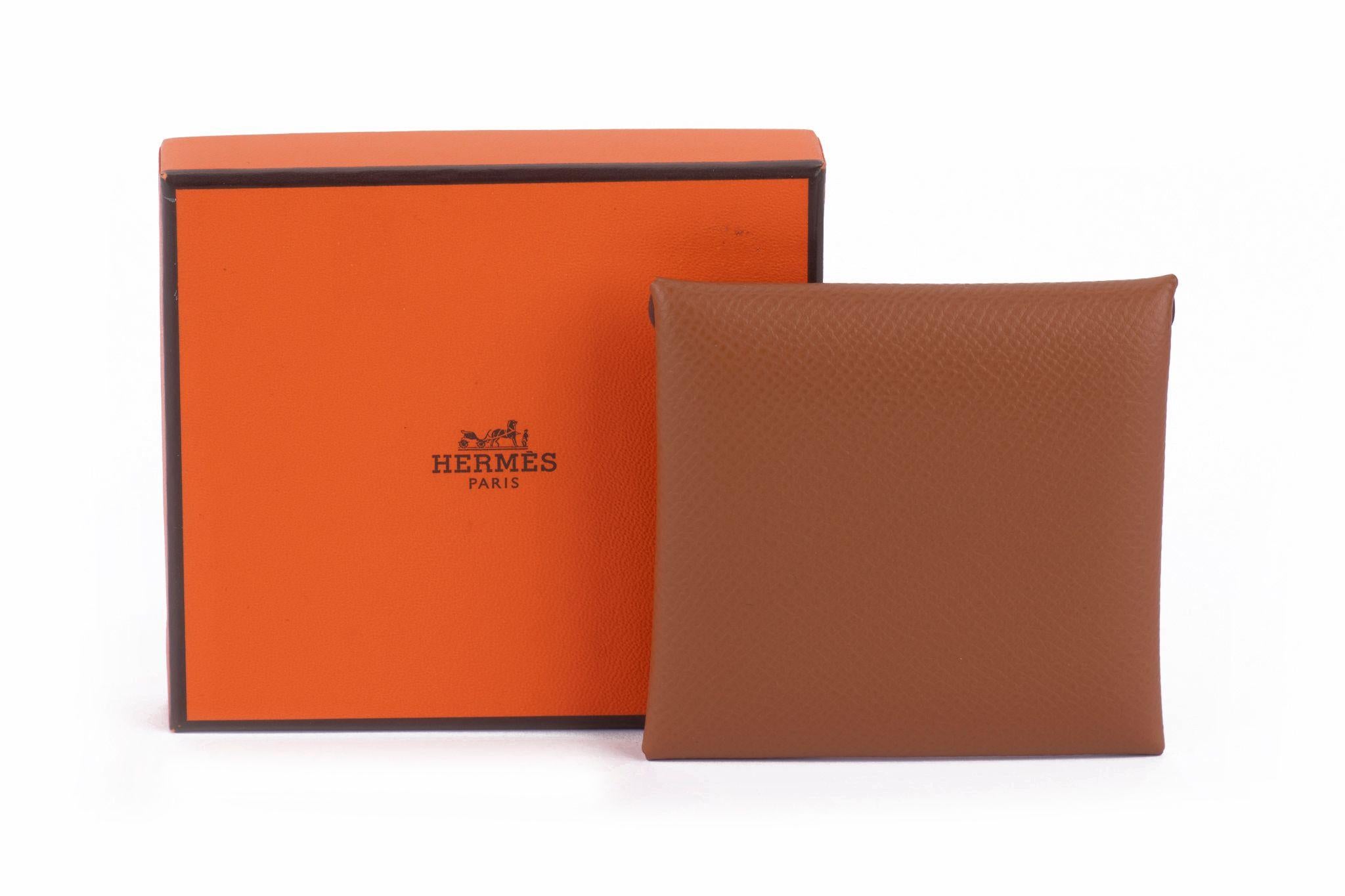 Hermès gold color epsom leather coin wallet. Palladium hardware. Brand new in box.
