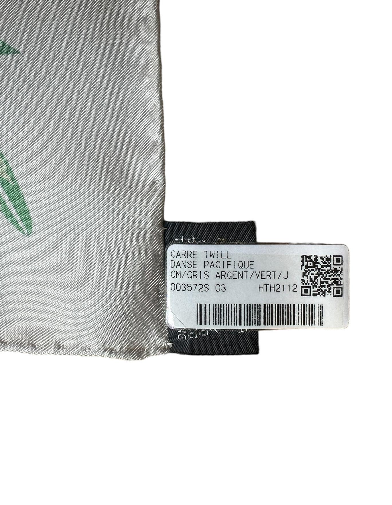 Pañuelo de seda Hermes NEW Gris Argent, Vert, Jaune Danse Pacifique 90cm 5