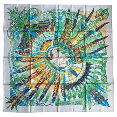 Pañuelo de seda Hermes NEW Gris Argent, Vert, Jaune Danse Pacifique 90cm