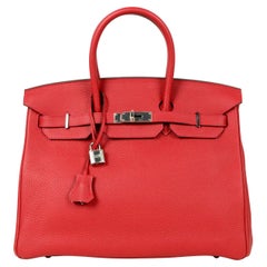 Hermes NEW IN BOX 35cm Red Clemence Leather 35cm Birkin Bag PHW