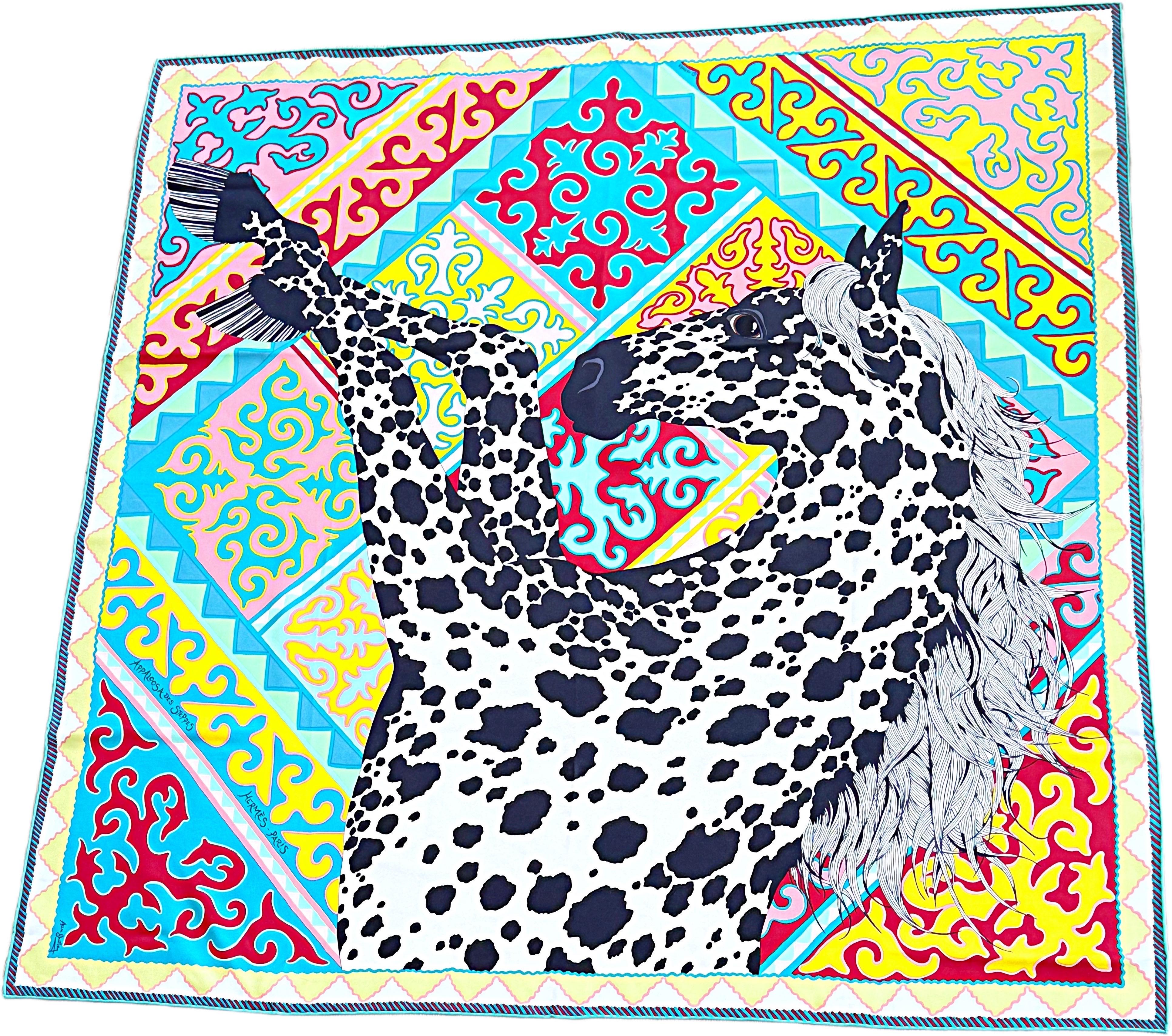 Hermes New in Box Appaloosa Des Steppes 90cm by Alice Shirley Rare Silk Scarf 12