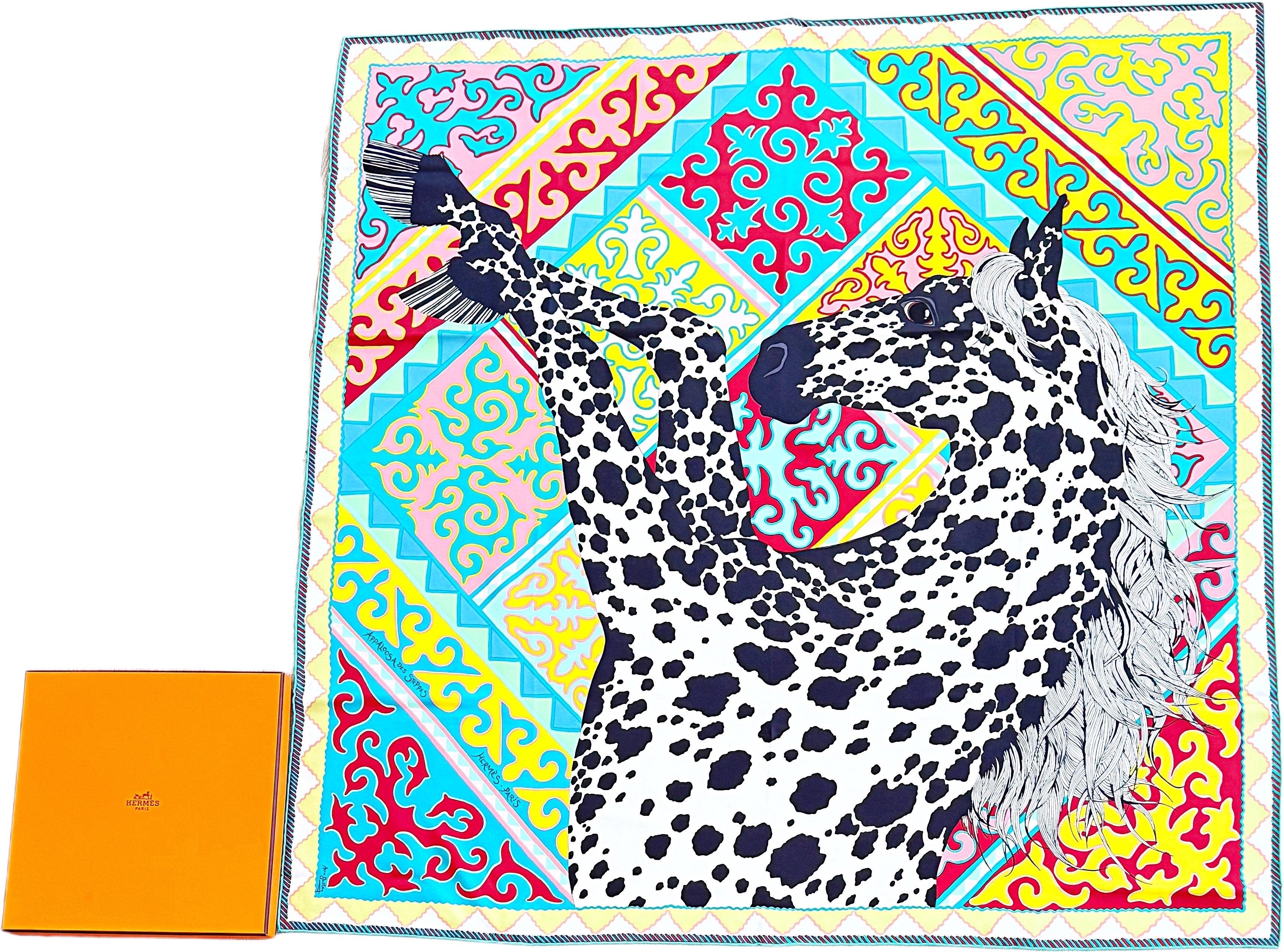 Hermes New in Box Appaloosa Des Steppes 90cm by Alice Shirley Rare Silk Scarf 14