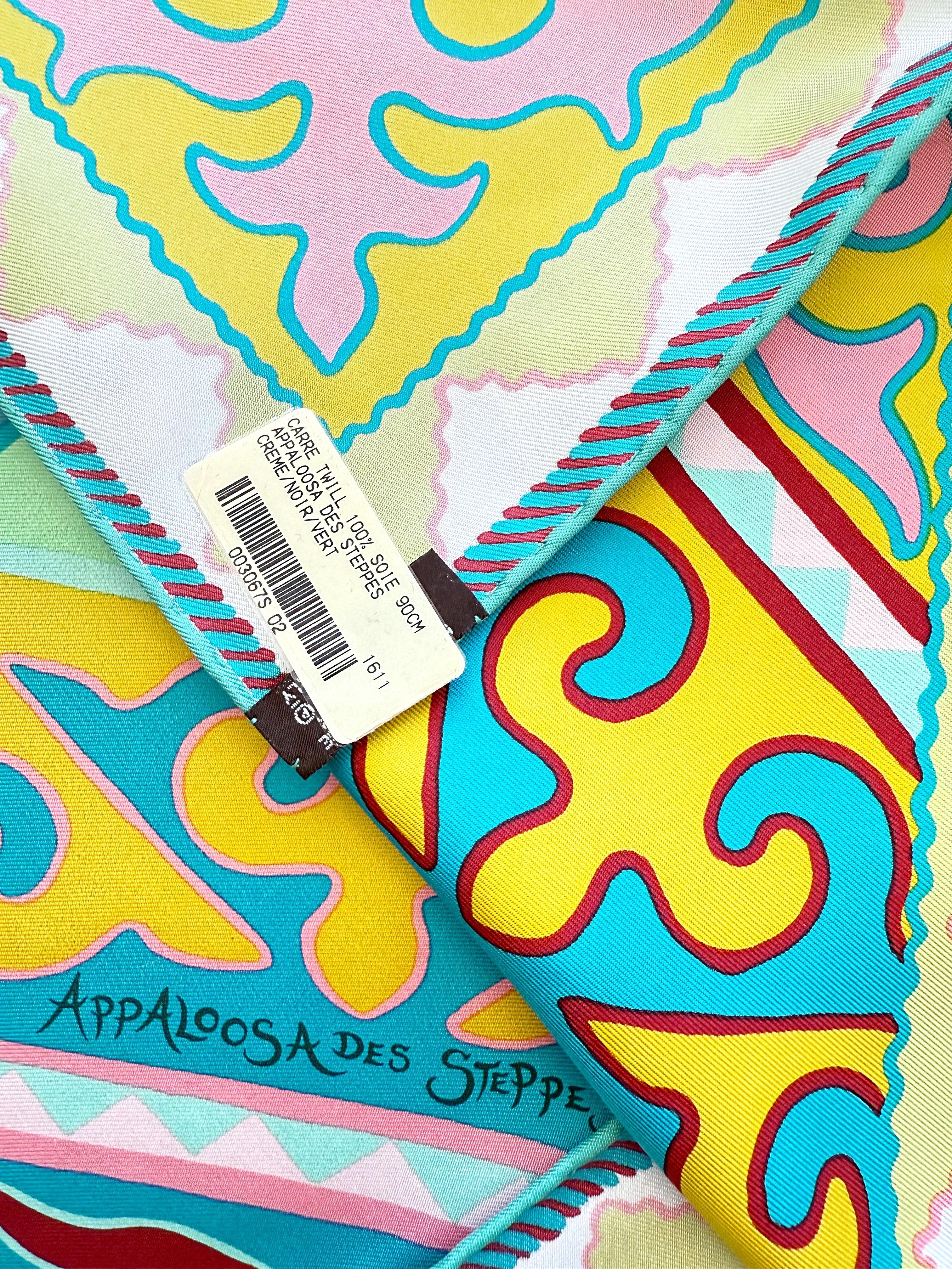 Hermes New in Box Appaloosa Des Steppes 90cm by Alice Shirley Rare Silk Scarf In New Condition In San Diego, CA