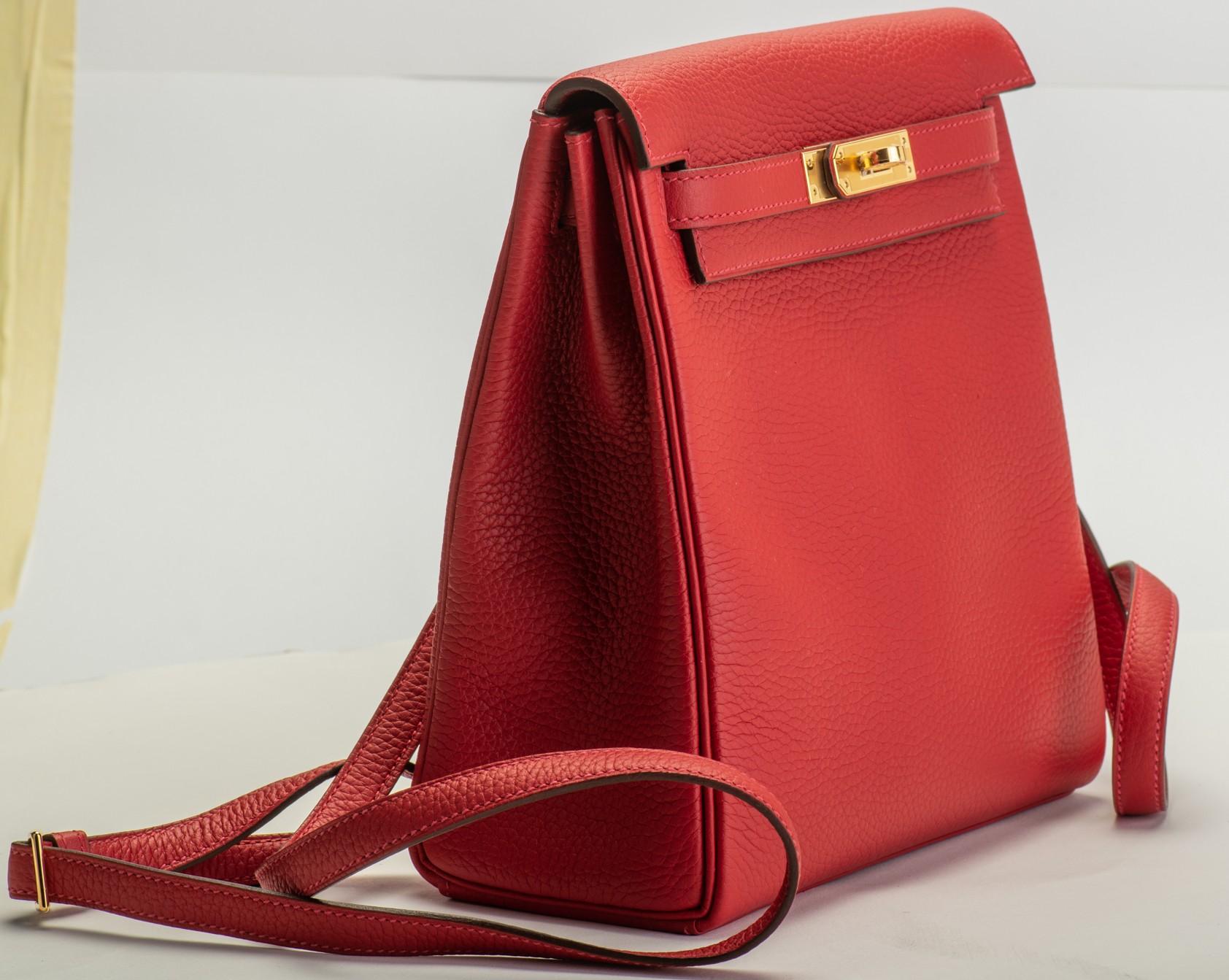 Hermès New in Box Rouge Kelly Backpack Bag For Sale 3