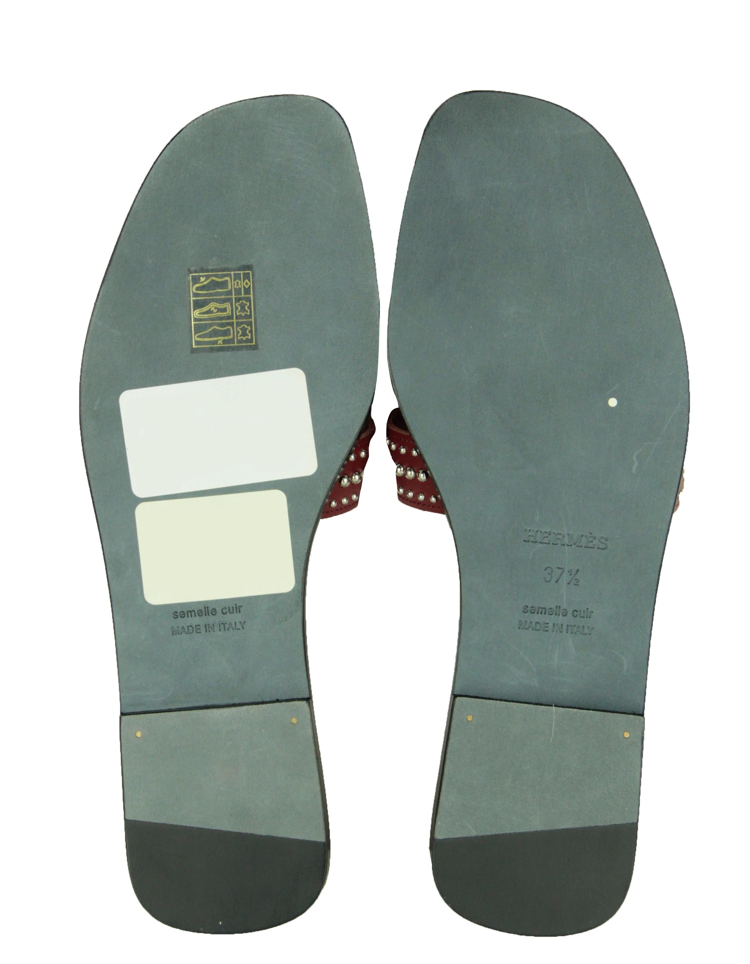 Women's Hermes NEW IN BOX Rouge Tomette Oran Studs Slide Sandals sz 37.5