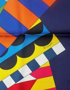 Hermes NEW Indigo/ Jaune/ Vif Cheval De Fete 90cm Silk Scarf