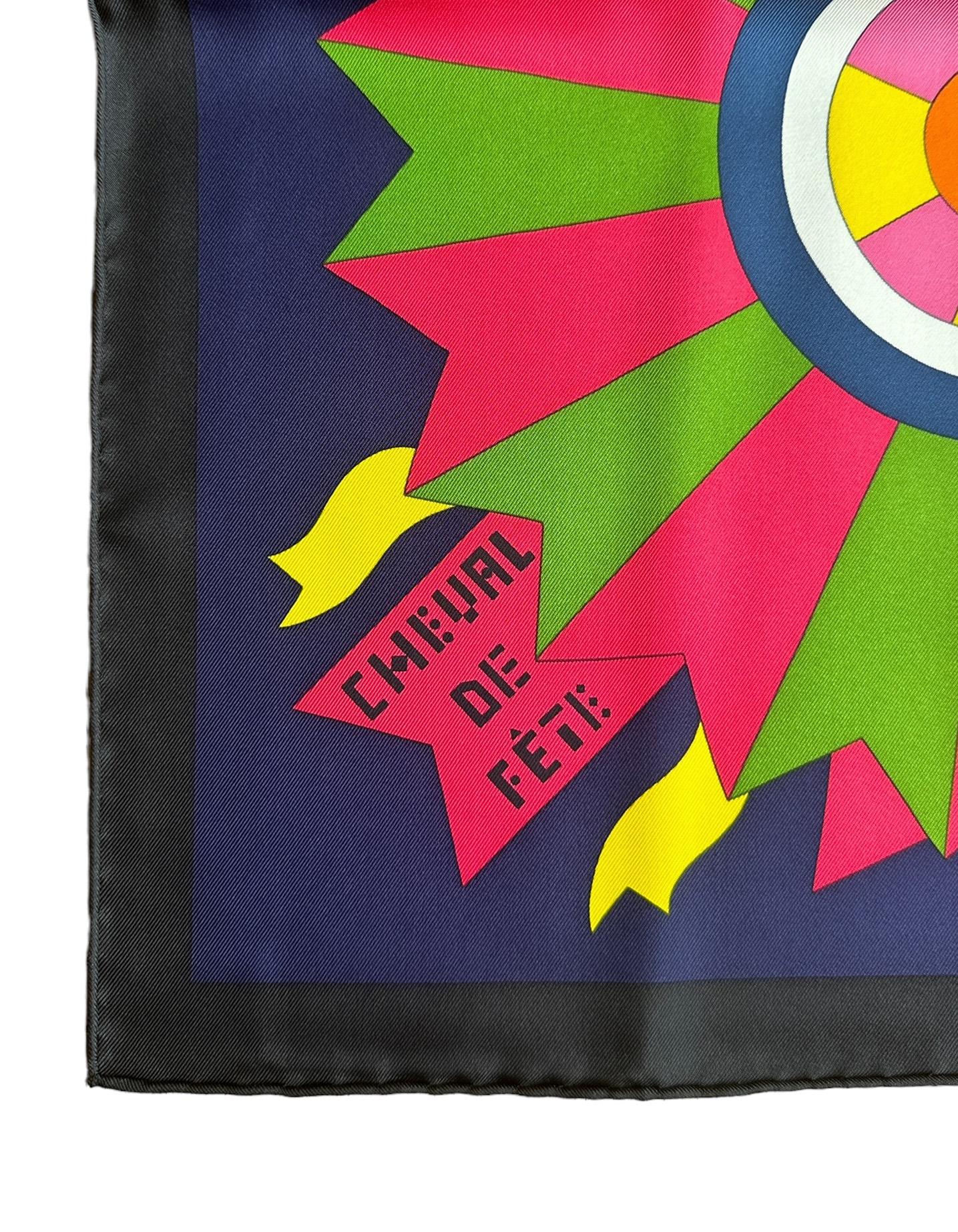 Hermes NEW Indigo/ Jaune/ Vif Cheval De Fete 90cm Silk Scarf 1