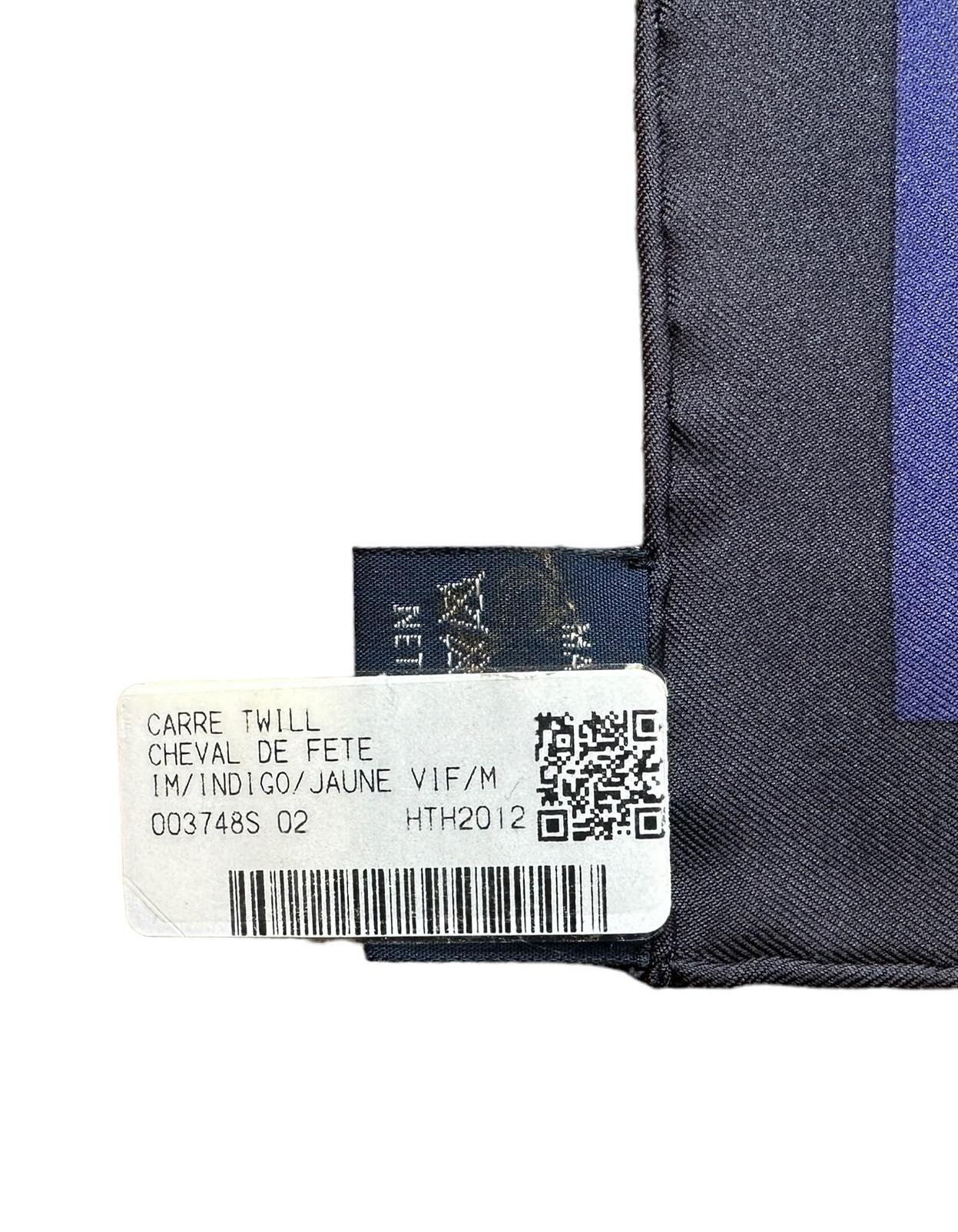 Hermes NEW Indigo/ Jaune/ Vif Cheval De Fete 90cm Silk Scarf 3